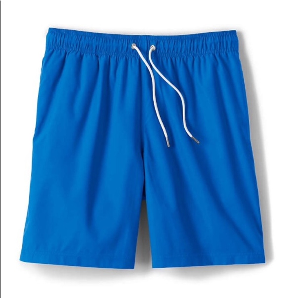Lands’ End Solid Volley Swim Shorts Blue LG NEW